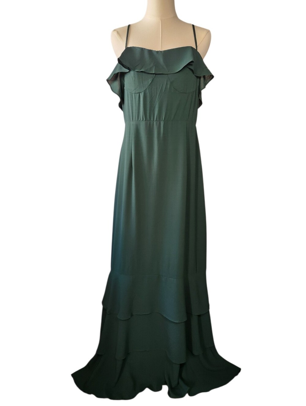 Lulus NWT Lively Evenings Forest Green Sleeveless Tiered Maxi Dress Size XL